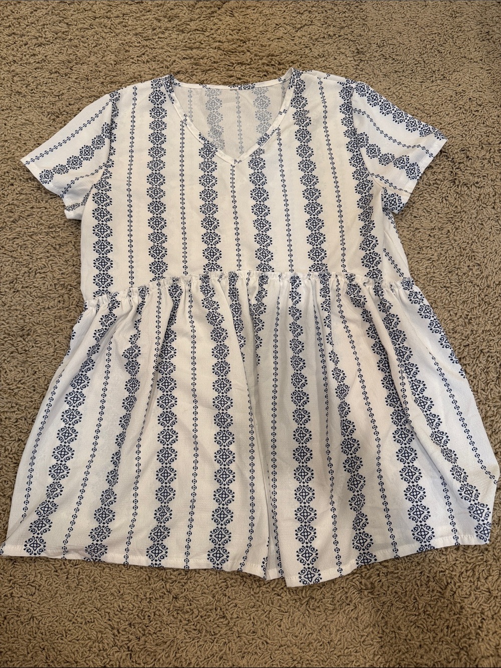Kids White and Navy Patterned V-Neck Dress